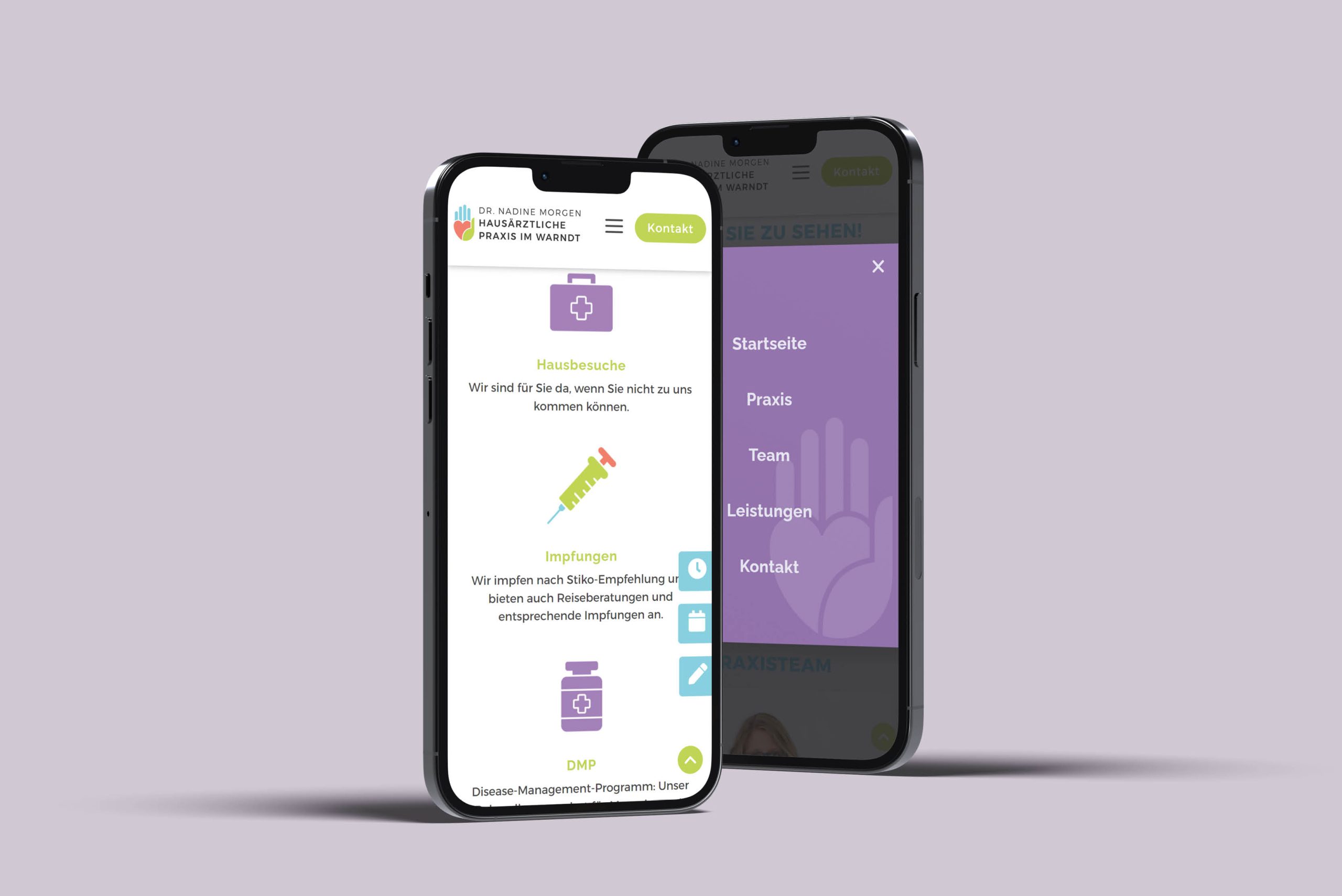 Webdesign von Dr. Nadine Morgen Hausärztliche Praxis im Warndt bei Pioniere & Wegweiser auf dem mobilen Endgerät